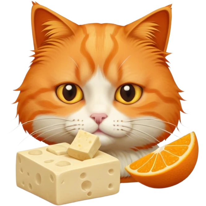 Sad orange cat eating sad face tofu that is eating tofu emoji