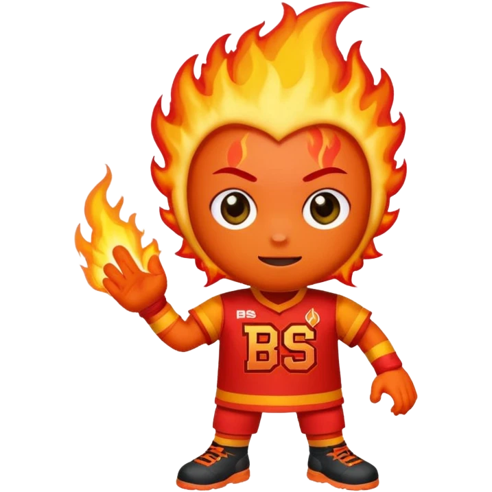 A mini heatblast from ben 10 but a cute one and has a jersey the reads BS1HS emoji