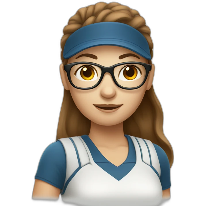 White skin long brown hair girl with eyeglasses playing tennis emoji