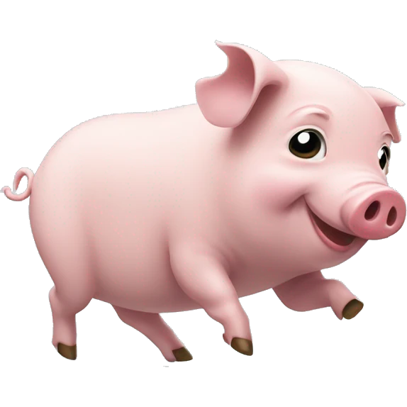 a little pig is running to the blue bus emoji
