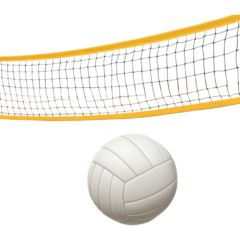 A close-up volleyball net with a ball hovering above it, set against the backdrop of a sandy volleyball court. The scene highlights the tension of an impending play, with the court lines clearly visible and a bright, sunny atmosphere surrounding the action. emoji