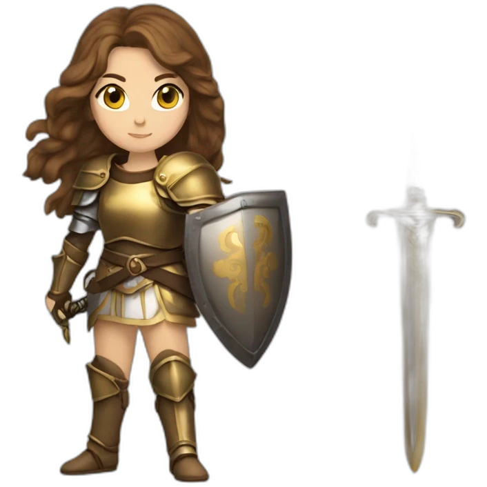 lady knight long brown hair golden eyes tan skin holding a sword emoji