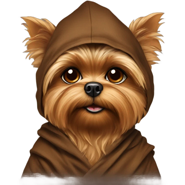 A Yorkie dressed up as an Ewok  emoji