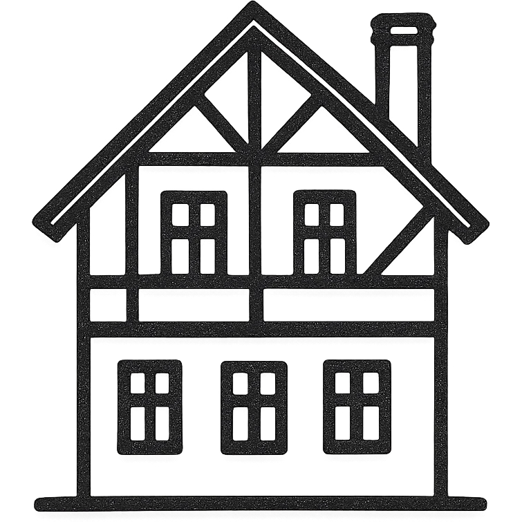 Icon of a house in Kaliningrad, hand drawn, black outlines, no fill, simple and clean, side view emoji
