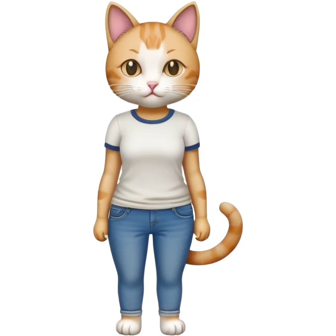 female cat in casual clothes jeans t-shirt upright pose emoji