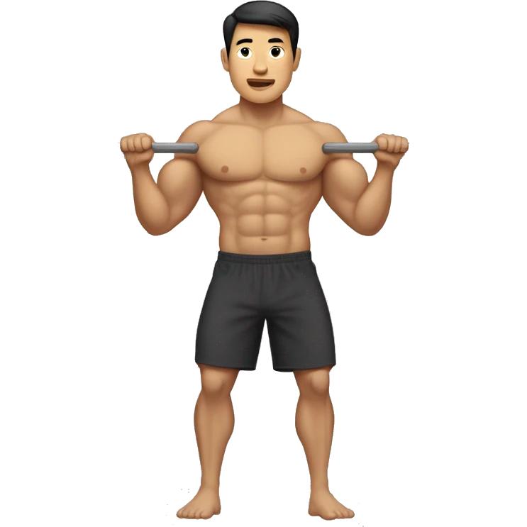 buff gym asian man full body including legs hanging from one hand from a bar emoji