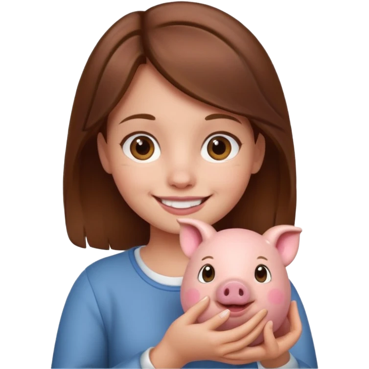 girl with brown hair holding little piggy  emoji