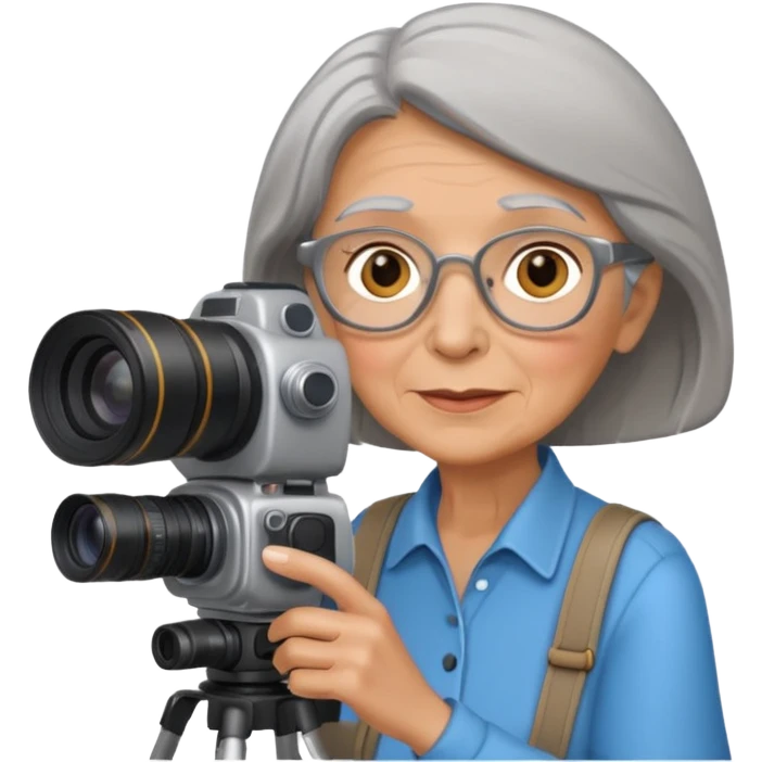 woman cameraman hold a camera, elderly emoji