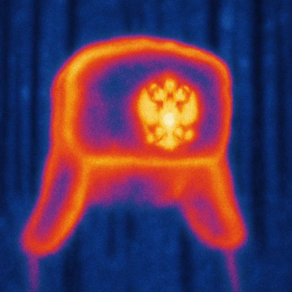 Russian ushanka hat with the emblem of Russia in a forest background emoji