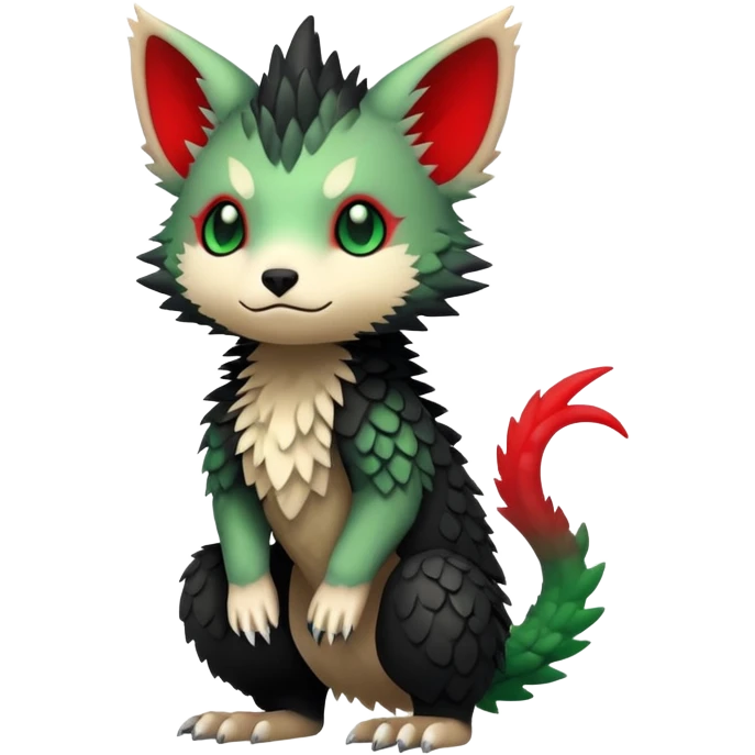 Kawaii Cute Edgy Black Green Red Trico-animal-creature full body emoji