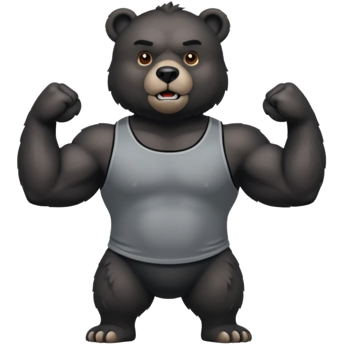 flexing bear with tanktop with black furr emoji