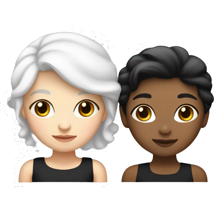 Lesbian couple, one girl wearing a white dress with white hair, the other wearing a black dress with black hair emoji