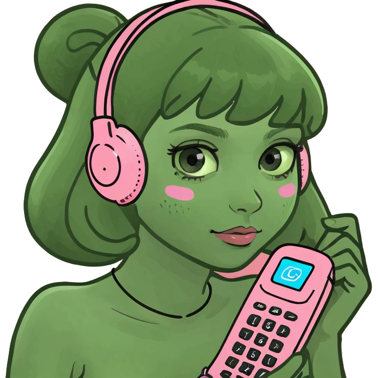 girl scrolling on pink phone emoji