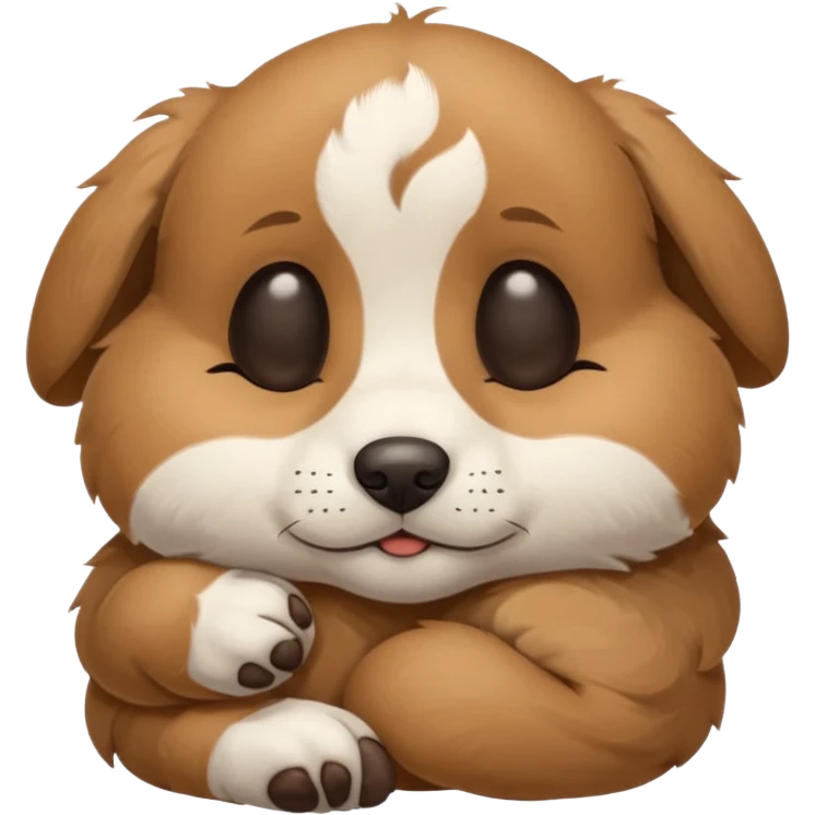 A cute, sleepy puppy face with closed eyes, a small dark nose, and light brown fur with some white markings, expressing peacefulness and innocence emoji