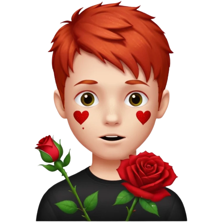 red glitter naughty-looking boy with a rose in his mouth emoji