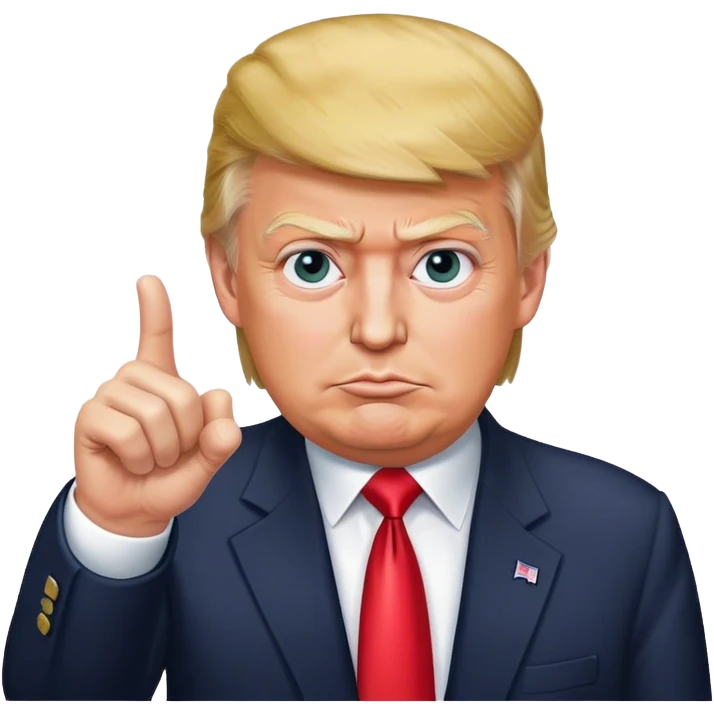 Donald Trump is pointing his finger up, don't make big eyes, hyper-realistic emoji