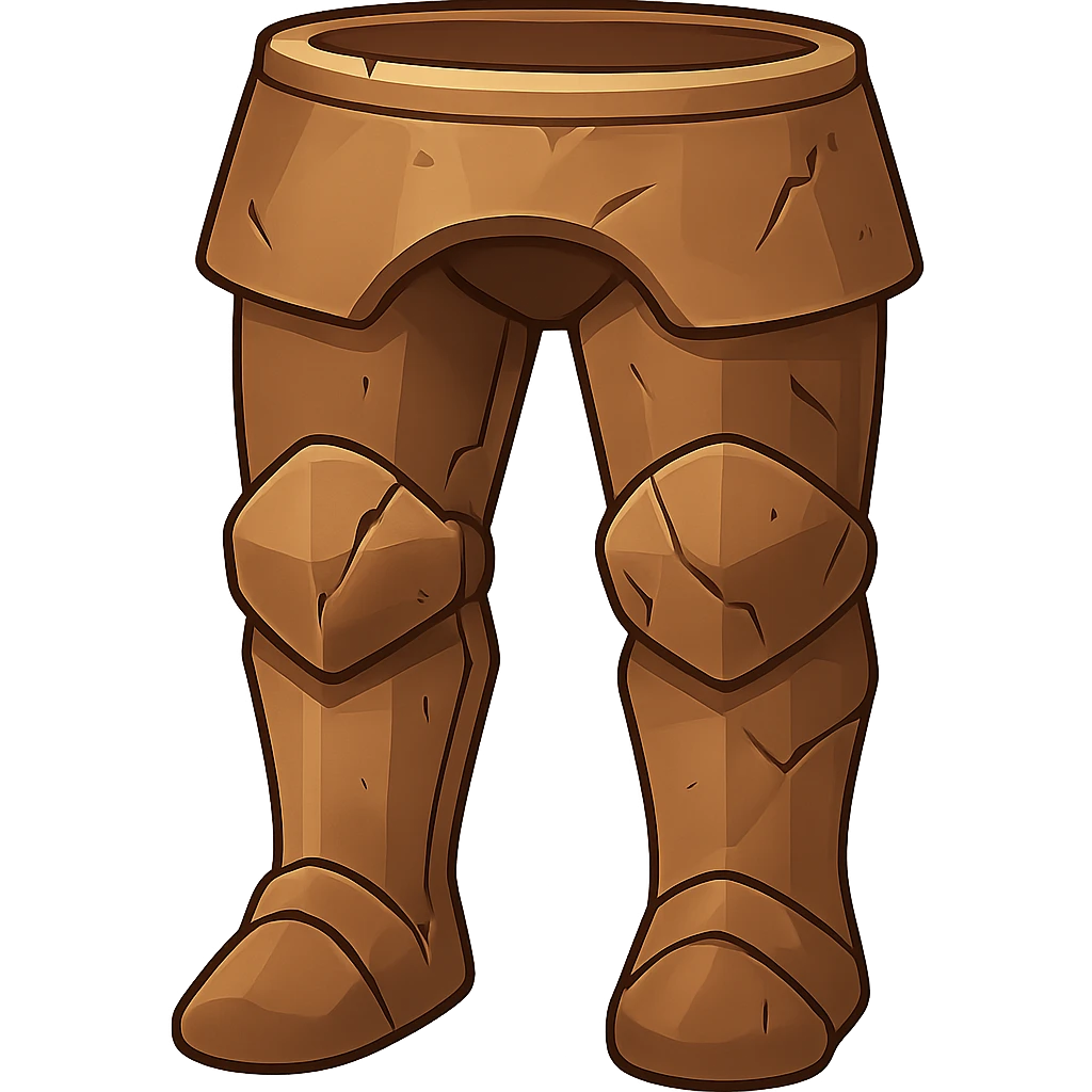 Transform these diamond platelegs into bronze platelegs, slightly broken and worn, with visible cracks or dents, in the style of emoji. Maintain transparent background. emoji