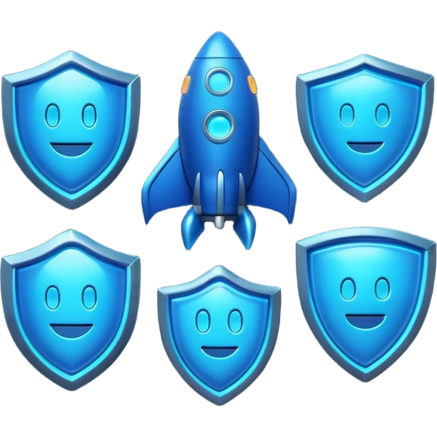 Futuristic glowing blue emoji badge set for the brand name “DRAEV” — includes shield, checkmark, camera, briefcase, verified tick, bot face, and rocket. Neon blue glow, dark gradient background, cyber aesthetic, 3D soft lighting, premium tech style. emoji