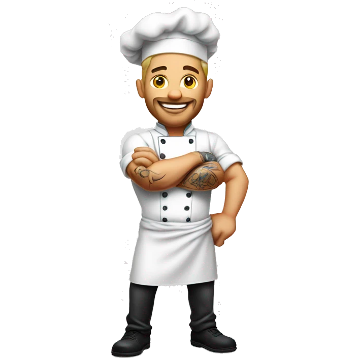 Muscular white handsome male chef with tattoos emoji