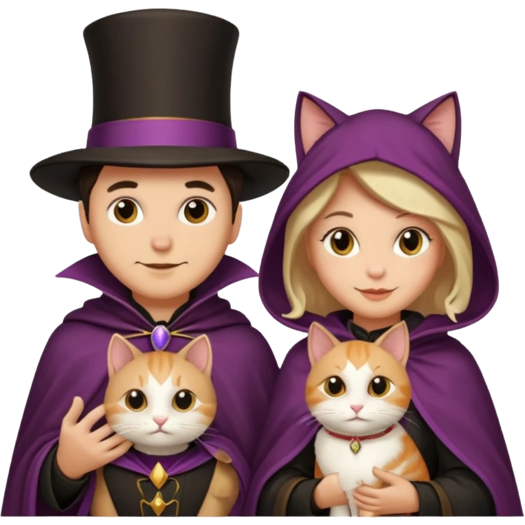 magician couple and their pet cat emoji