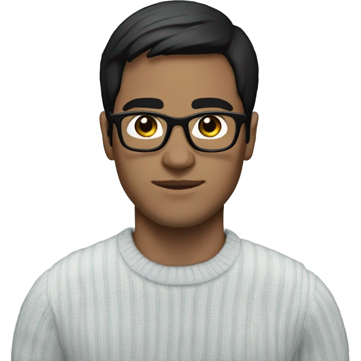 a guy with black straight hair, short black hair, glasses, black eye, white skin, blue sueter  emoji