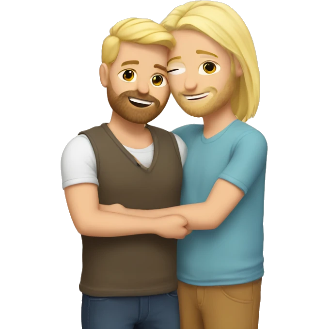Cartoon gay couple cuddles, one of them tall and blonde with beard  emoji