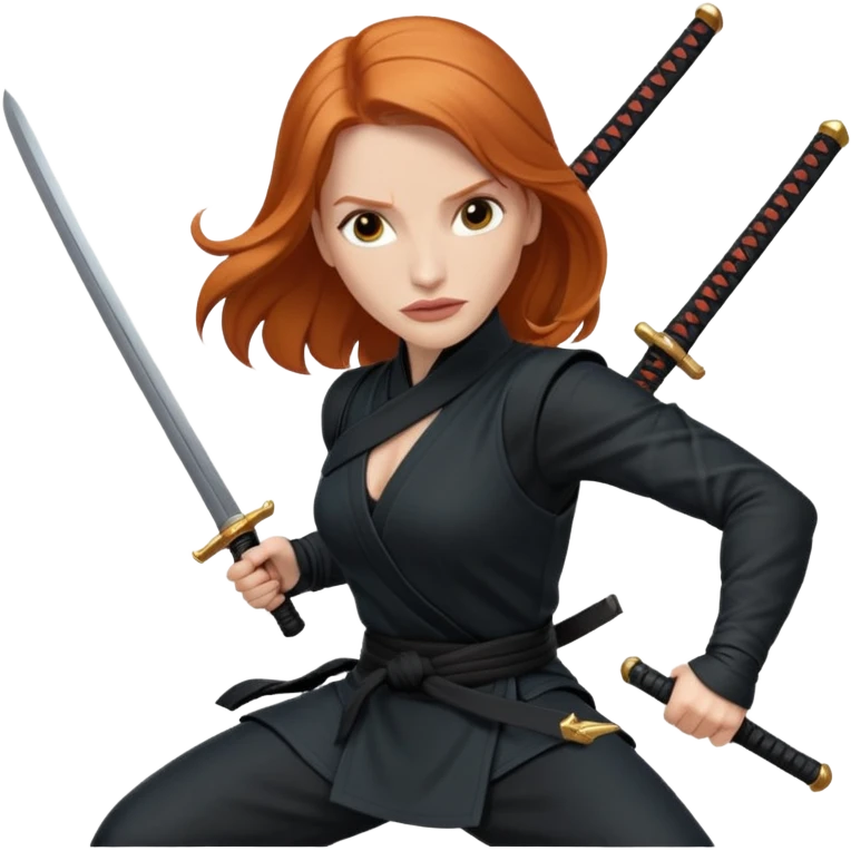 Jessica Chastain, in a ninja position with swords emoji