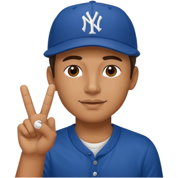 Cool hip guy with NY baseball cap doing a peace sign with his fingers emoji