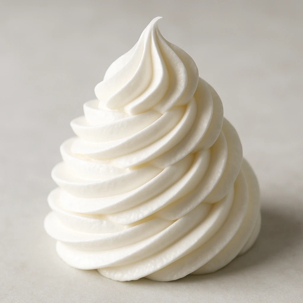 chantilly, whipped cream in a decorative piping, subtle shine emoji