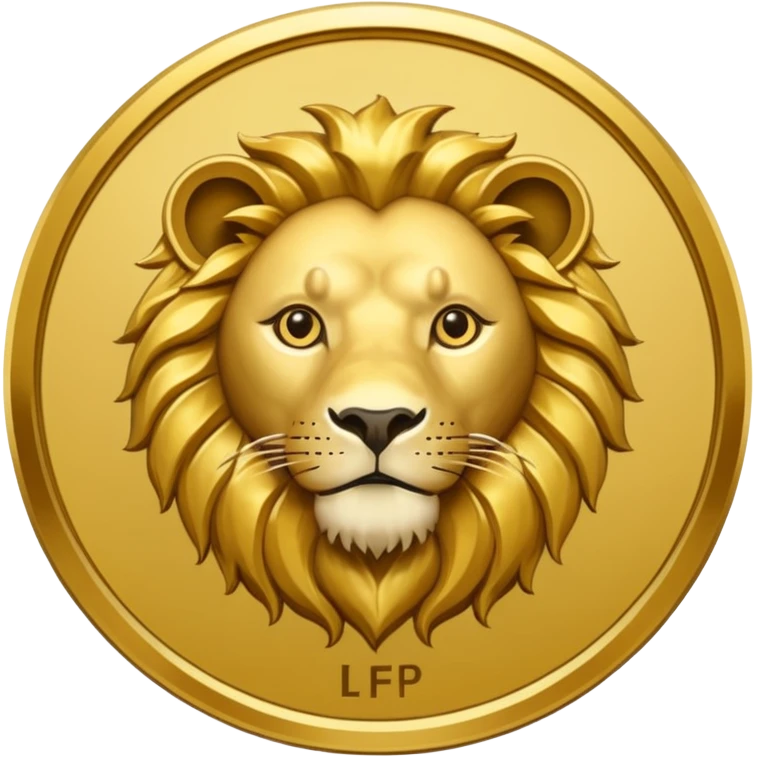 Fais un emoji de pièce d'or ronde avec l'inscription "F" dessus et un lion très détaillé gravé sur la pièce emoji
