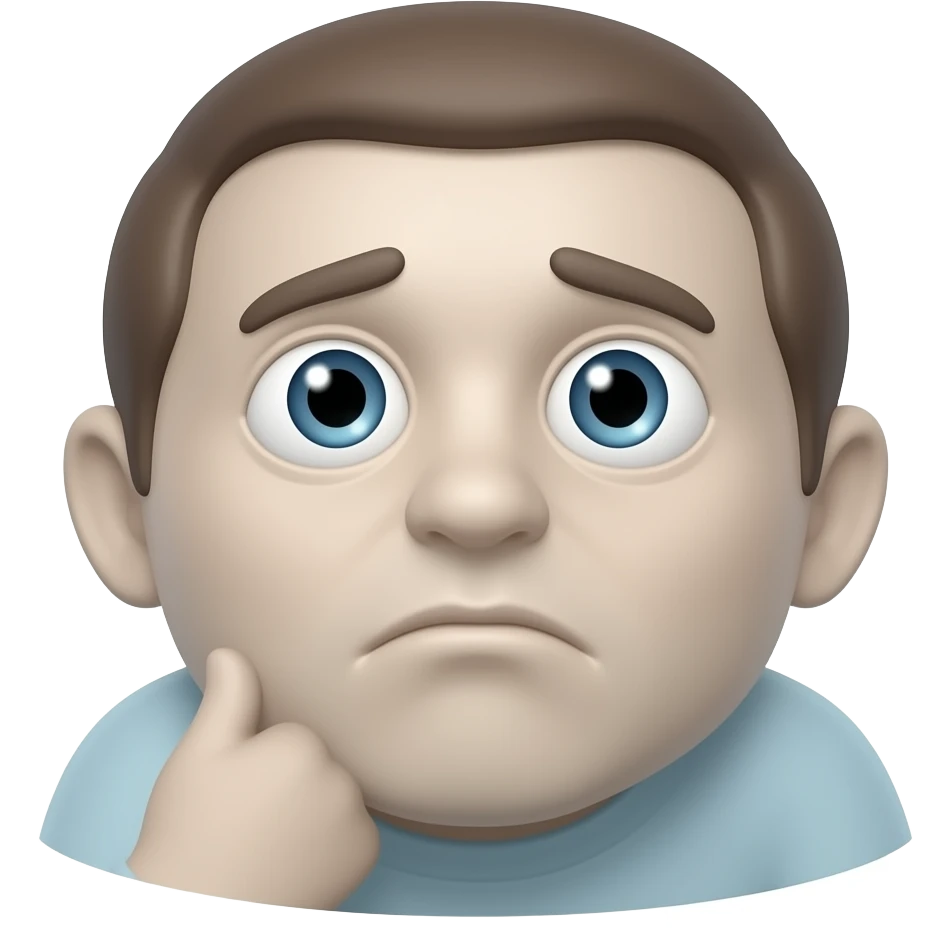 caractor is car only  CONFUSED / THINKING (2 STAR) One eyebrow raised Eyes looking slightly sideways Mouth small and unsure One mirror-hand touching chin (thinking pose) Slight head tilt emoji