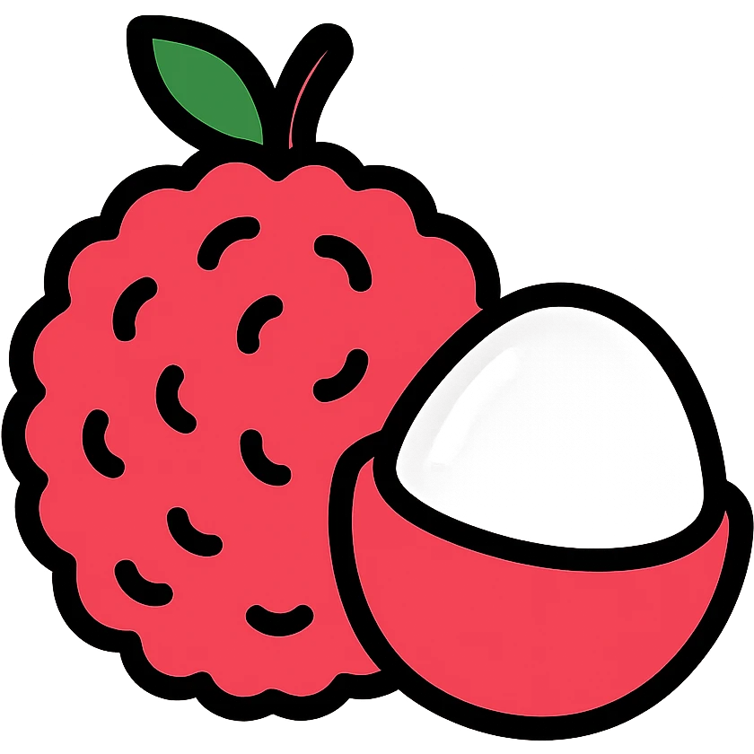 Lychee fruit with its distinctive bumpy reddish skin and single small fruit with translucent white flesh emoji