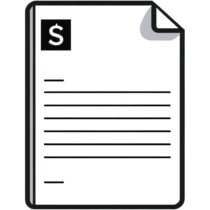 white document with rounded corners, gray plus sign in top left, three gray lines below as text, minimalist flat design emoji