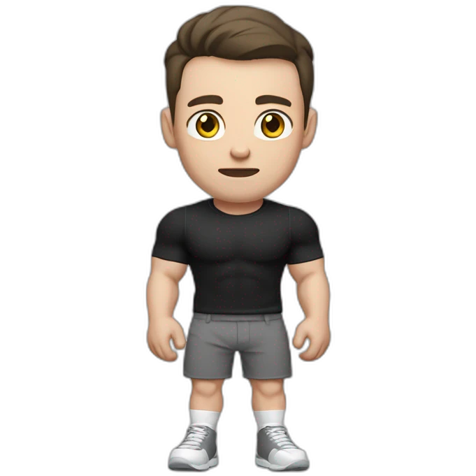 Confused Pale skinned Fit Man With the biceps and dark brown hair in black shirt, gray sports shorts and white Sneakers emoji