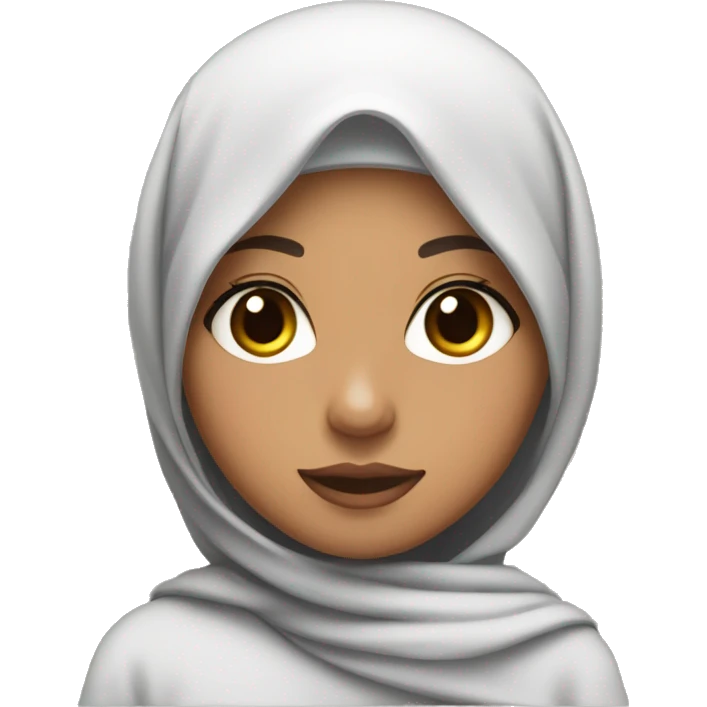 Lightskin girl with black hijab, bug briws and dark brown eyes in front of macbook emoji