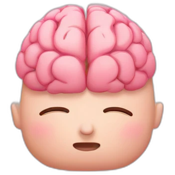 A pink brain praying with two hands and closed eyes emoji