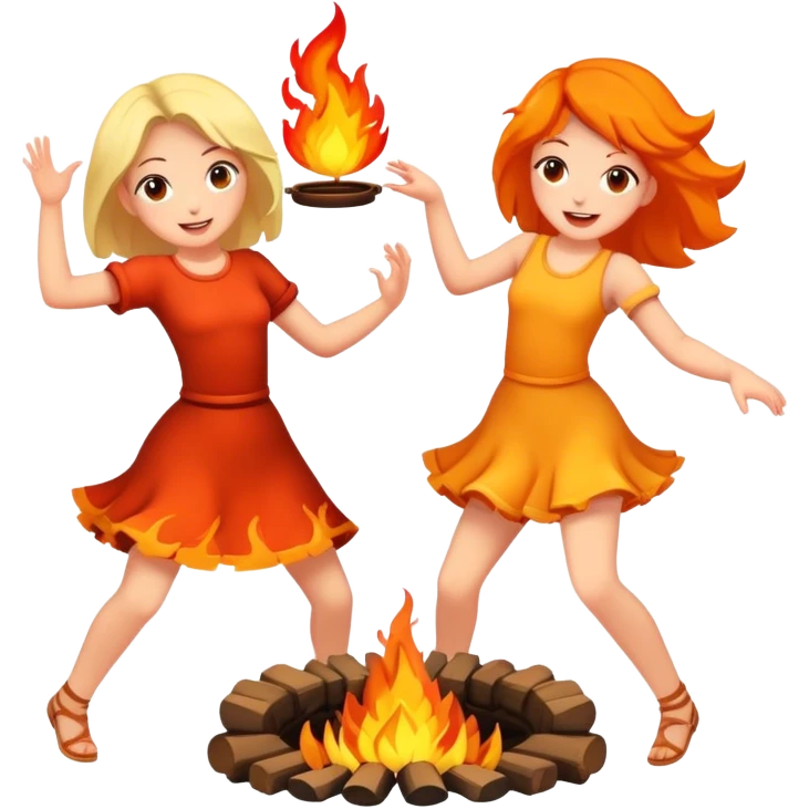 Two Cult girls dansing around fire emoji