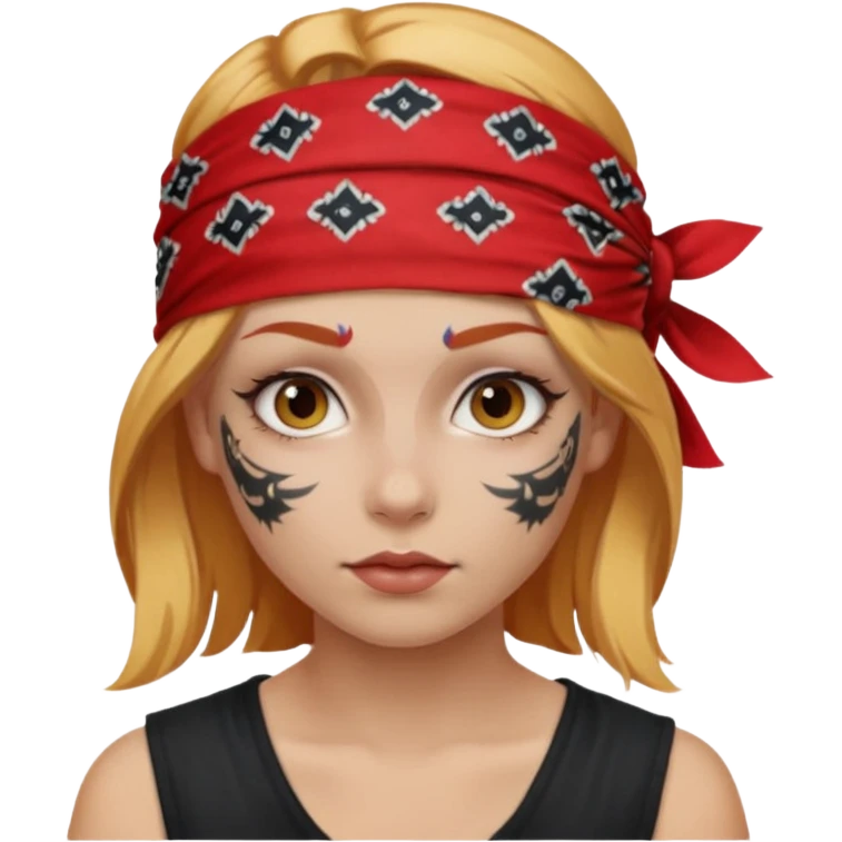 blonde hair with red head bandana and lots of face tattoo girl emoji