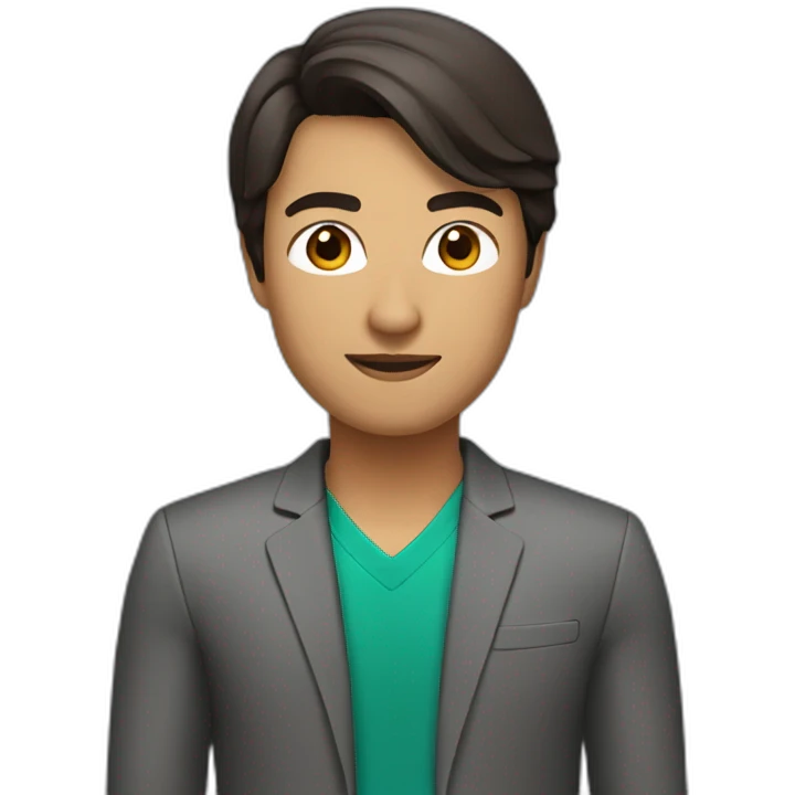 manager with sleek dark brown hair and color block top emoji