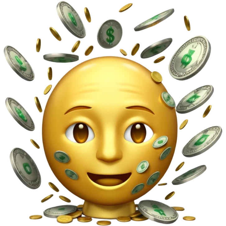 3D glossy money emoji, cracked head, coins and bills burst upward, perfect loop, centered, chroma green background emoji