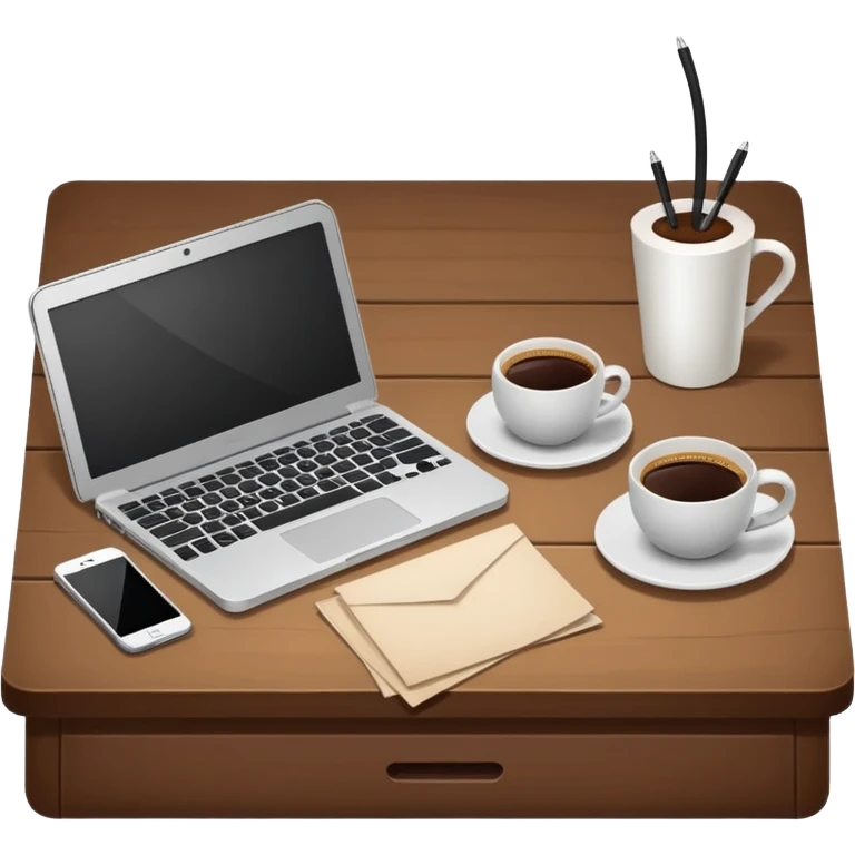 emoji of a cozy desk with a paper, a single coffee, and a laptop on it emoji