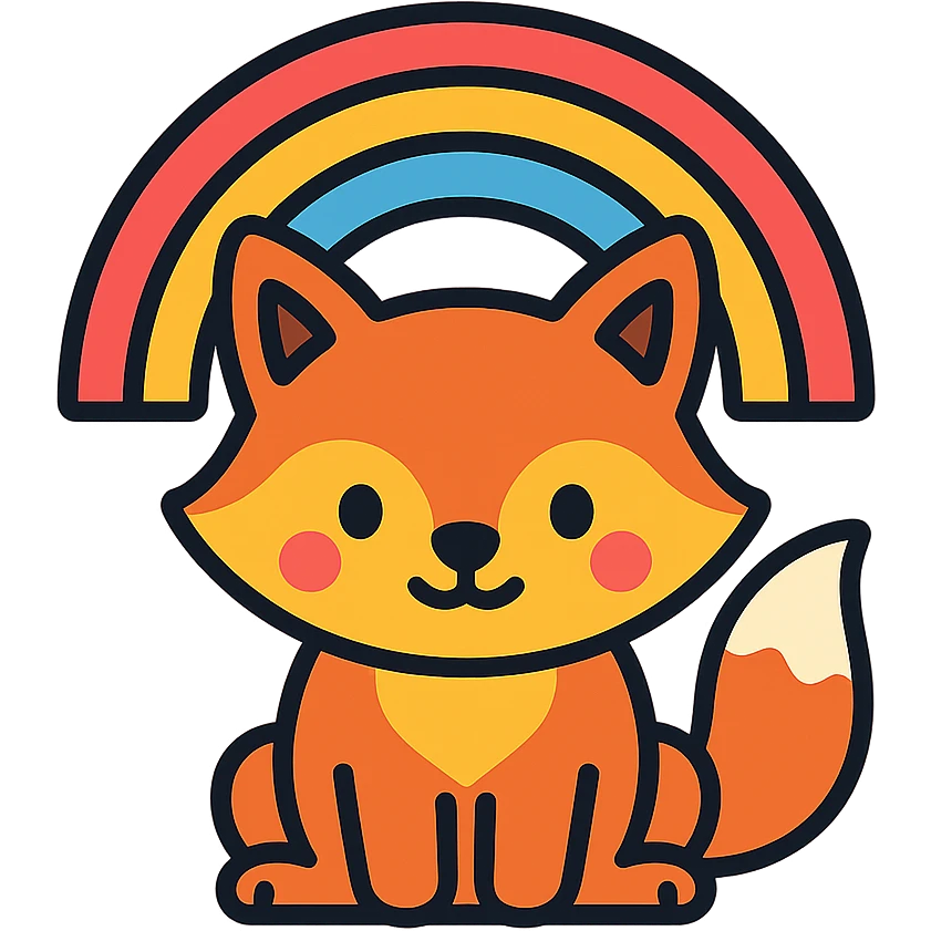 cute fox with a rainbow emoji