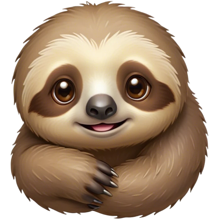 Cinematic Cute Sloth Portrait Emoji, Head tilted playfully and inquisitively, with a delightfully relaxed expression accented by a soft, fuzzy Fur and round, sparkling eyes filled with charm, Simplified yet irresistibly adorable features, highly detailed, glowing with a warm, gentle glow, high shine, affectionate and laid-back, stylized with a touch of whimsical laziness, bright and endearing, soft glowing outline, capturing the essence of a mischievous yet loving sloth that seems as if it could slowly dangle out of the screen into your arms! emoji