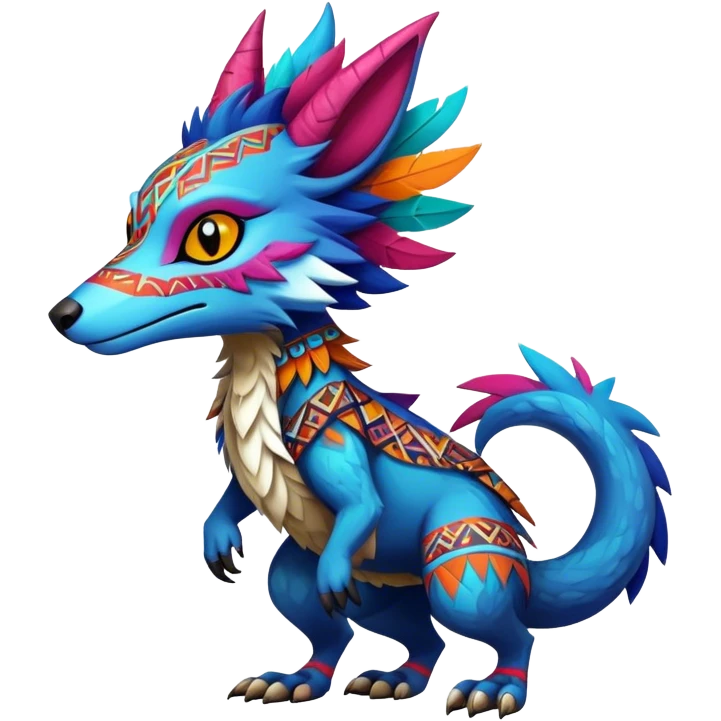 a colorful edgy cute vernid-sergal-fionbri-creature with tribal patterns full body emoji