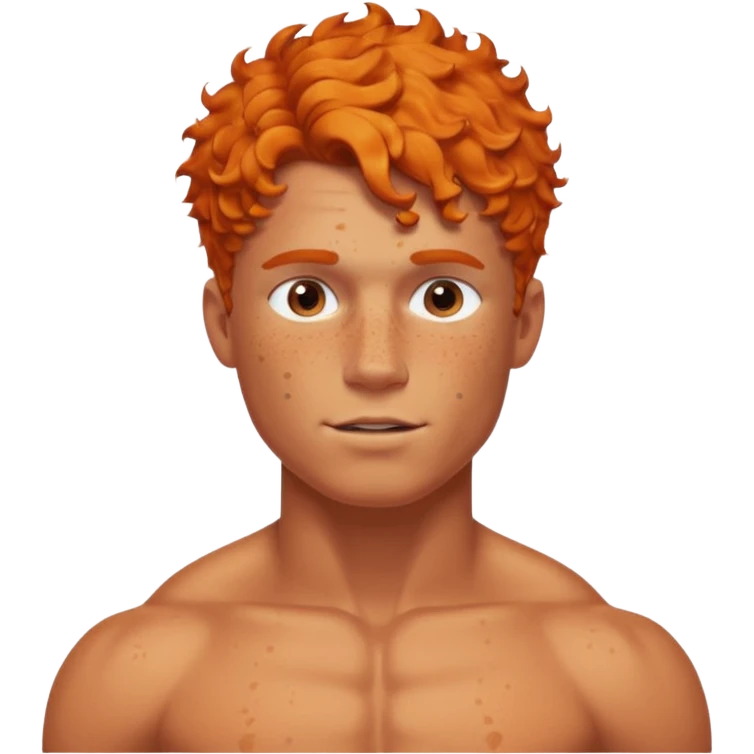 A shirtless muscular White man, with curly Orange short hair, táper Fade cut And FreCles on the face emoji