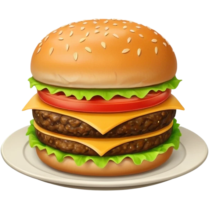 Draw a hamburger on a plate using a front camera with an 80-degree angle from the ground, ensuring the object remains stationary without rotation or tilt. emoji
