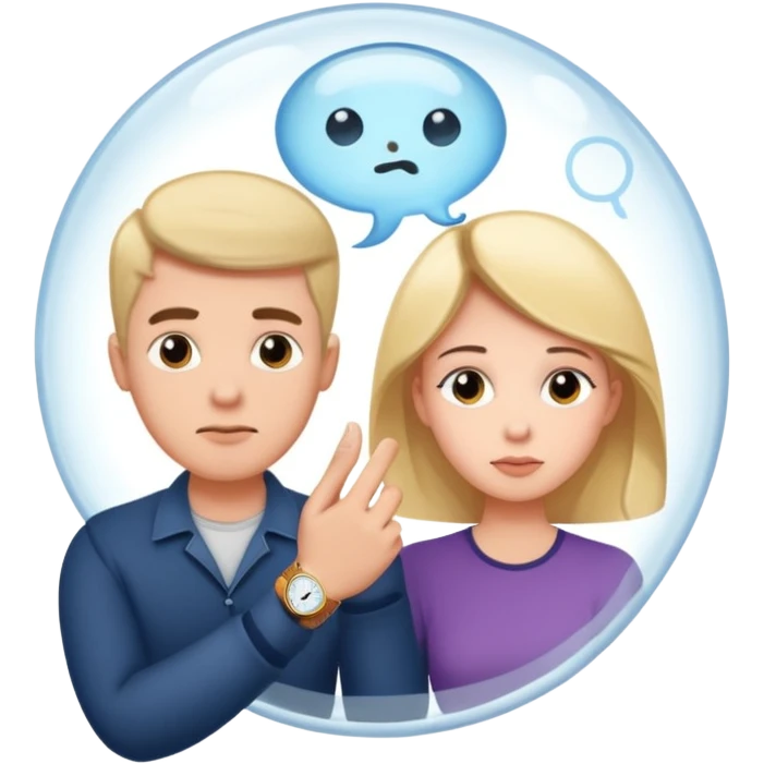 a couple in love with a wristwatch in a guys thinking bubble  emoji