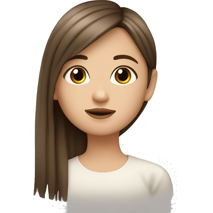 Brown hair girl with a fringe with long eyelashes with a white background ￼ emoji