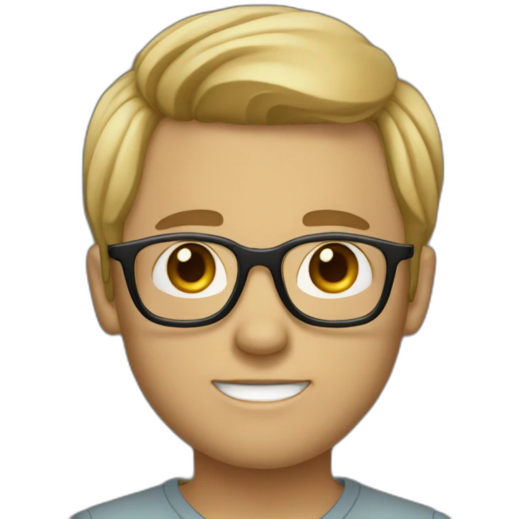 Big forehead boy with long straight dirty blonde hair wearing round glasses emoji