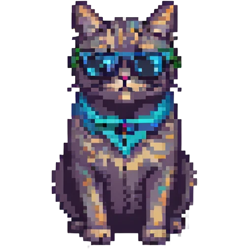 cool cat with dark sunglasses pixel art style emoji